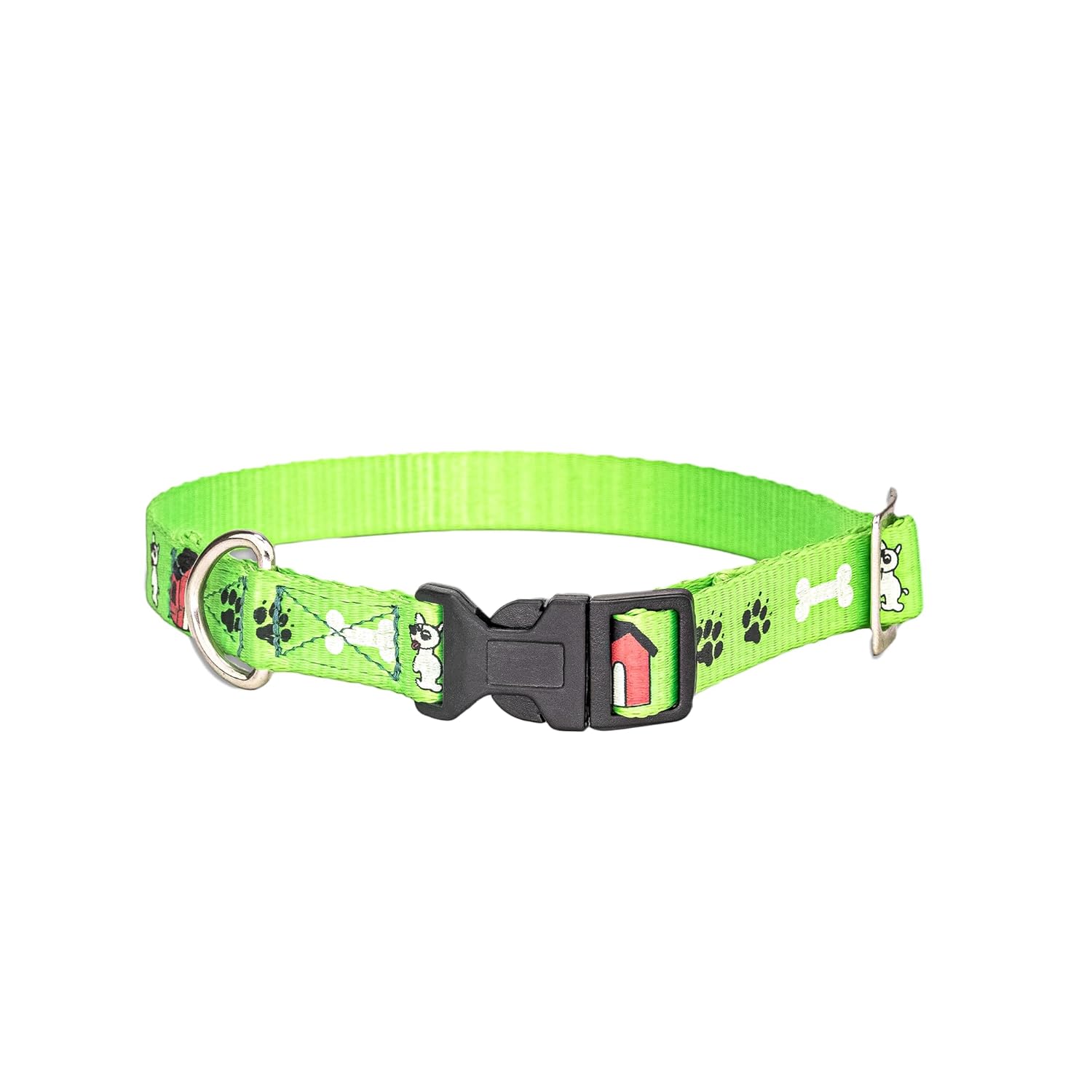 Adil’S Nylon Paw Print Dog Collar with Adjustable Quick Release Buckle & D-Ring for Leashes, 0.75in Width, Suitable for Small to Large Dogs, Size: XS, Green